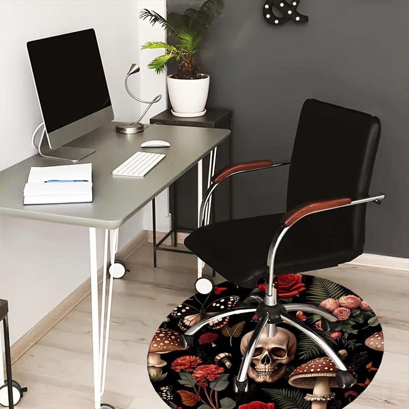 

1PC Skull Flowers Non-Slip Floor Round carpet, Office, family, bedroom, Large Area Rug Indoor Rugs, Durable Polyester-L0352 80cm by 80cm