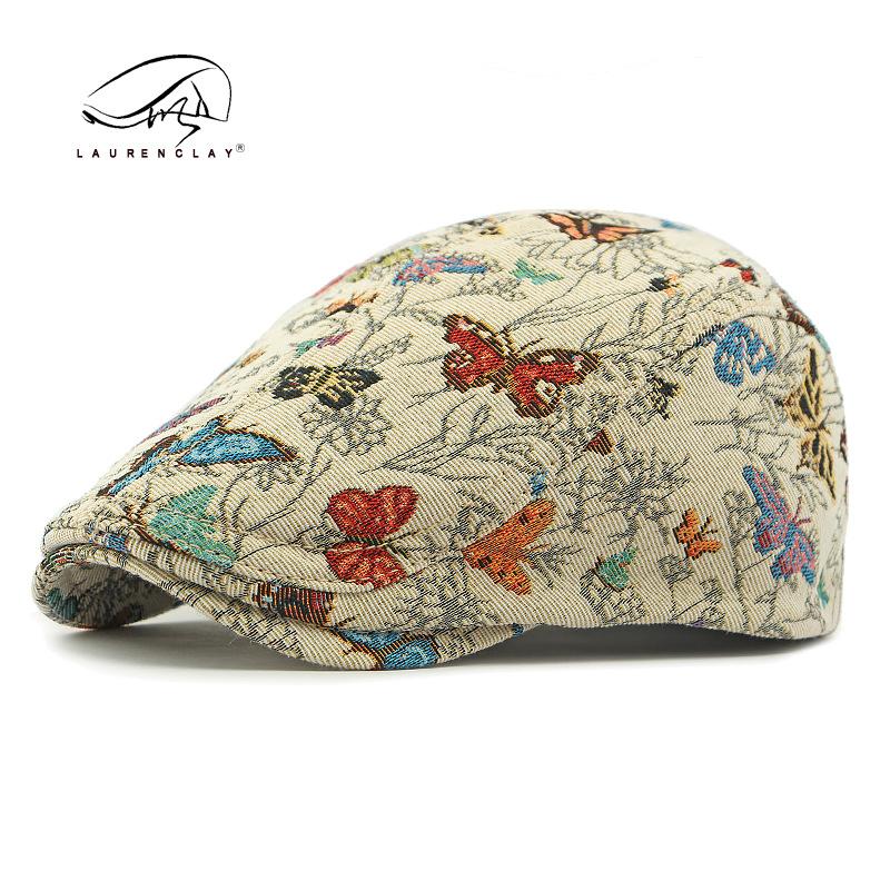 Autumn and winter new medium hat ladies cap personality butterfly embroidery beret women