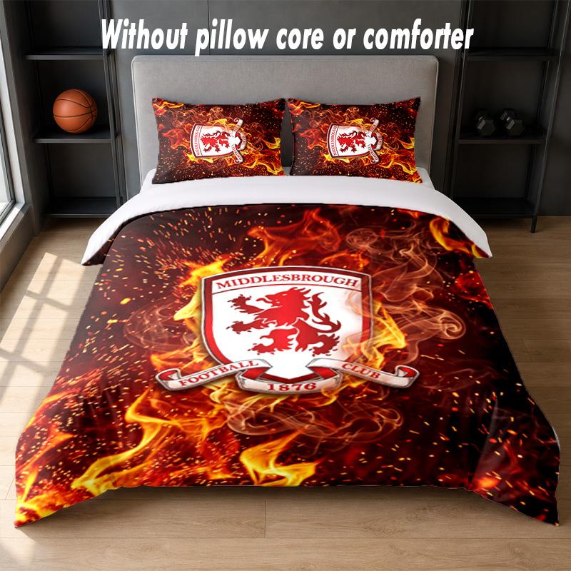 Set Biancheria da Letto Design Middlesbrough FC 1 Copripiumino + 2 Federe Morbido Traspirante Biancheria da Letto per la Casa
