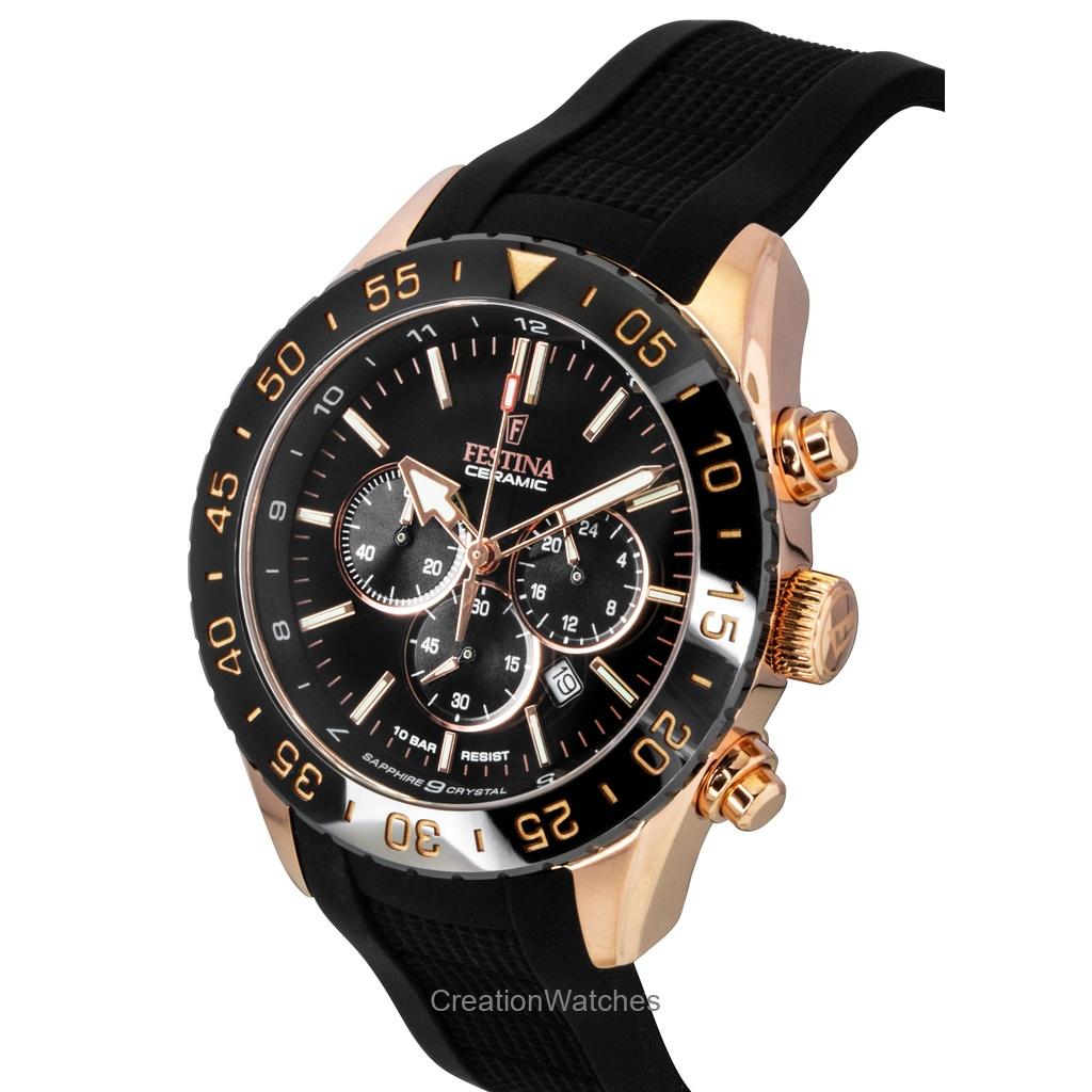 Festina Ceramic Chronograph Rubber Strap Black Dial Quartz F20516-2 100M Men's Watch