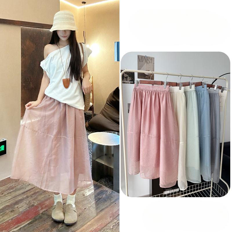 Women's Summer Pink Puffy Tiered Skirt High Waisted Slimming Tulle Half Skirt Tulle Voluminous