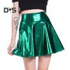 Kvinner miniskjørt Høy midje blank overflate A-linje hem Kort skjørt skinnende sceneshow Skater skjørt Festklær