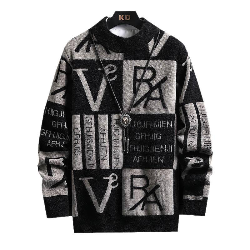 Men's Trendy Contrast Stripe Round Neck Sweater - Long Sleeve Knitwear for Autumn/Winter