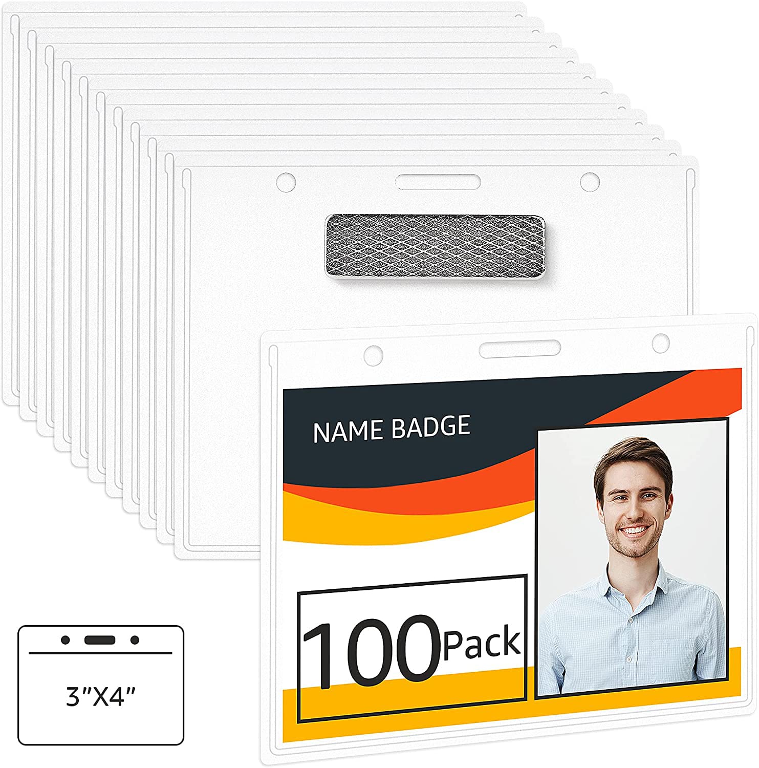 

Amazon Basics Magnetic Name Badge Holders, Horizontal, 100-Pack, Clear