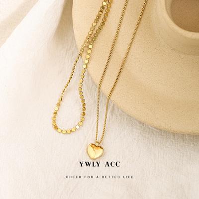 European and American Simple Heart-Shaped Pendant Necklace Brass Gold Plated Fashion Elegant Graceful All-Match Twin Necklace Women
