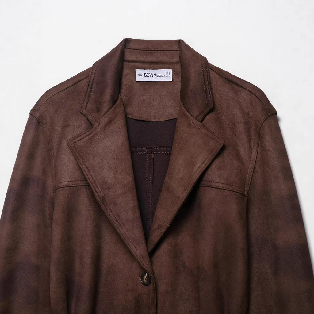 Women'S Fashion Casual Lapel With Belt Velvet Effect Jacket