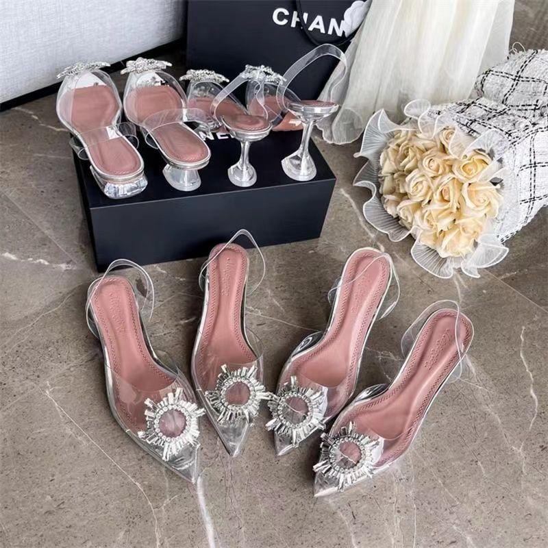 Baotou transparent fashion sandals fairy wind summer new thin heel rhinestone sexy celebrity crystal high heels