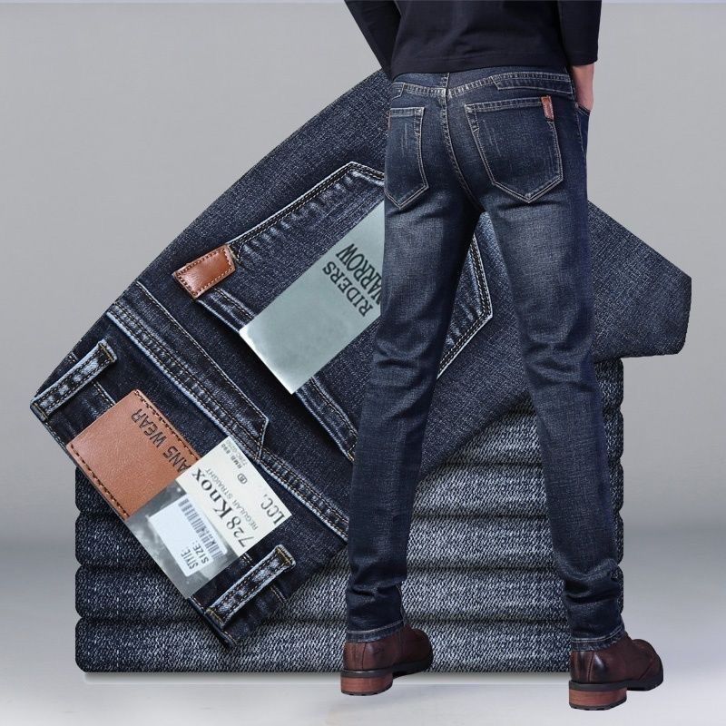 Wthinlee Sommer Dünne Herren Stretch Straight Jeans Klassisch Schwarz Blau Business Casual Übergröße Denimhosen Markenhose