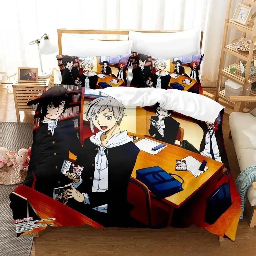 Bungou Stray Dogs S4 Beding Set Single Twin Ful Quen King-Sized Dimensionsd Dimensions Bed Linen Set Adult People Kid Bedrom Duvetcover Sets Anime Bed
