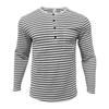 Herren gestreiftes Henley-Shirt Langarm Freizeit Knopfleiste V-Ausschnitt T-Shirt