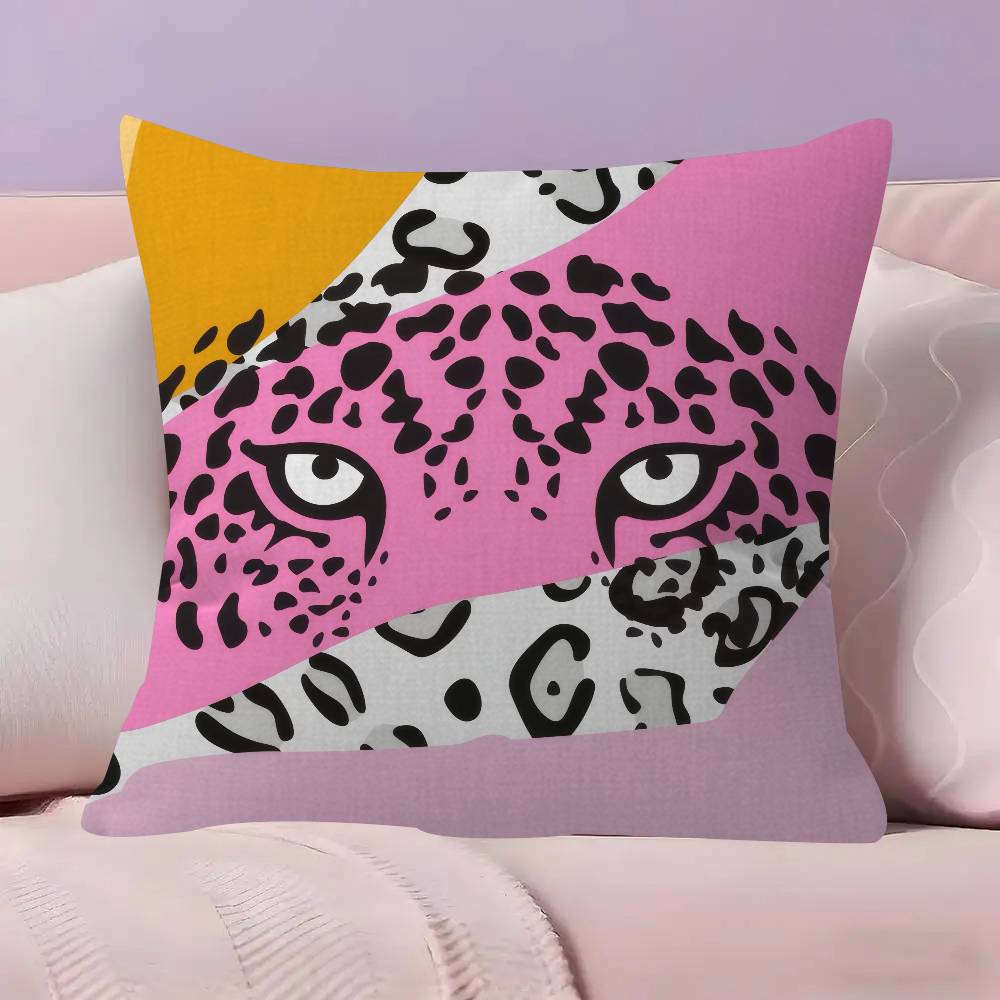 Anime Pink Leopard Pattern Pillow Cover Sofa Cushion Cover Home Room Decoration Children Gift
