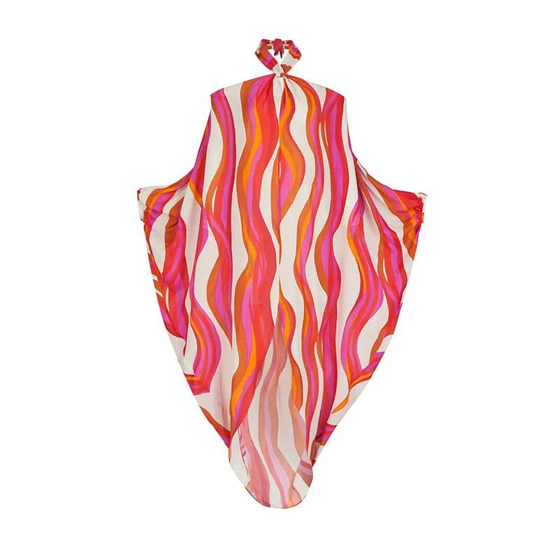 

Полосатый купальник халтер слитный с накидкой для женского пляжного отдыха 2023 One Size