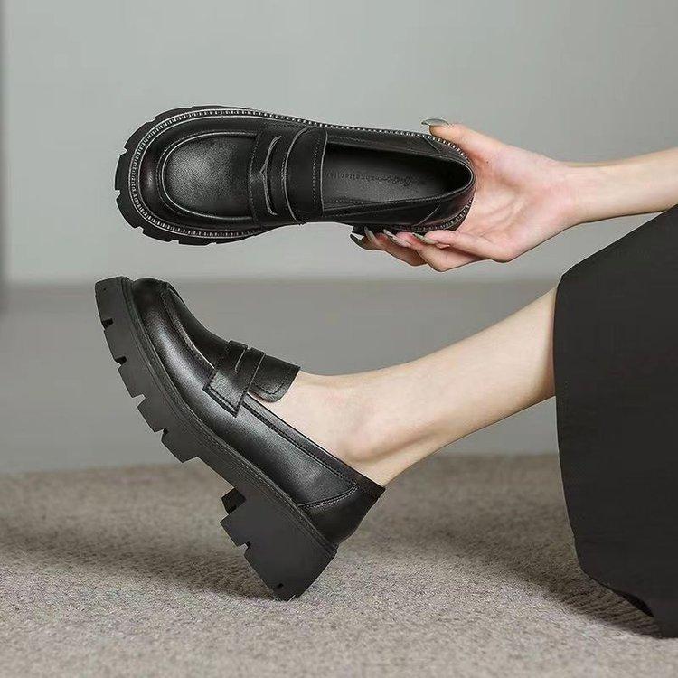 British Style Small Leather Shoes Women's Spring 2025 New Student Professional Black One-pedal Platform Heightening Loafers