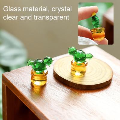 Figurine de Cactus Miniature en Cristal Artificiel Ornement en Verre Soufflé à la Main pour Plantes Tropicales en Pot pour Maison Bureau Table Bureau Intérieur de Voiture Tableau de Bord Décor