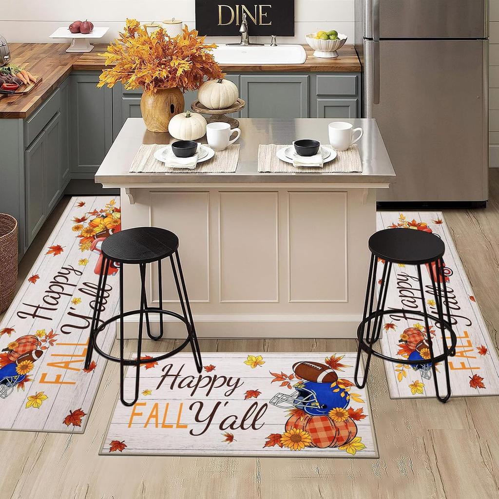 Fall Thanksgiving Red Truck Pumpkin Kitchen Rugs Decor Autumn Harvest Kitchen Hallway Floor Mat Bath Non-slip Doormat Decoration