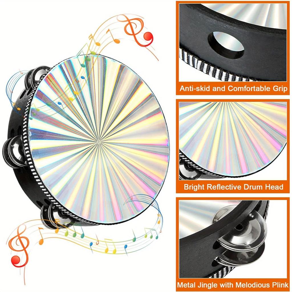 1 Stück strahlendes Tamburin 6/8/10 Zoll Tamburin Musikalisches Lerninstrument Rhythmus Schlaginstrument Tamburin (Doppelreihe)