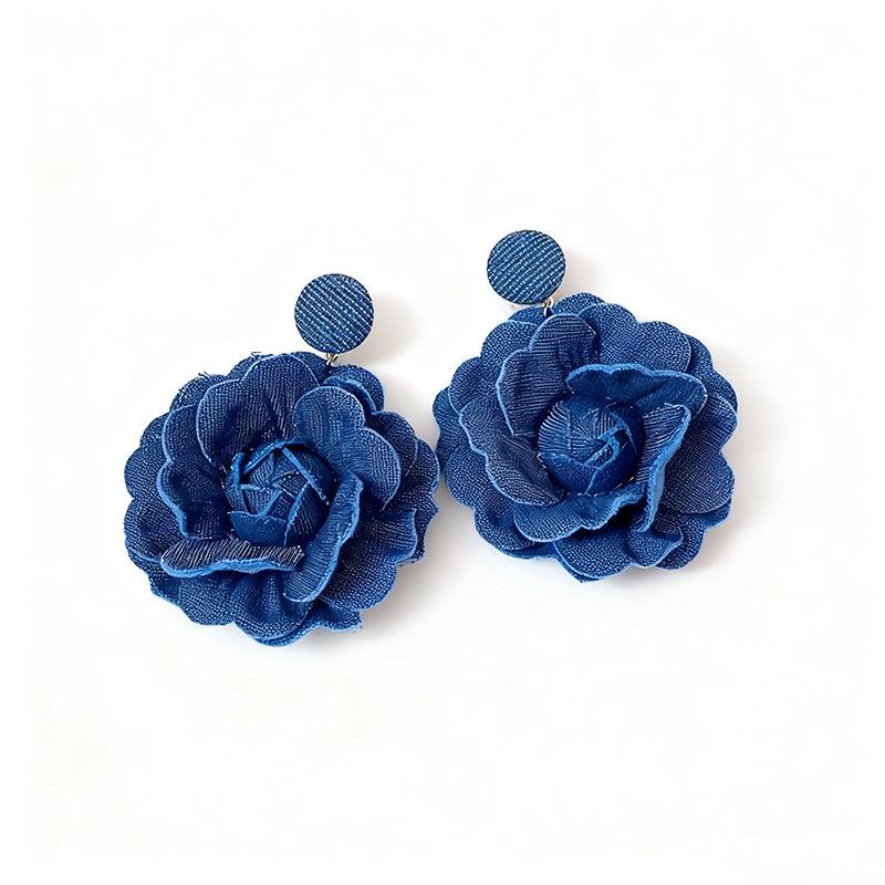 Pearl and Denim Flower Earrings for Women - Elegant and Versatile Studs