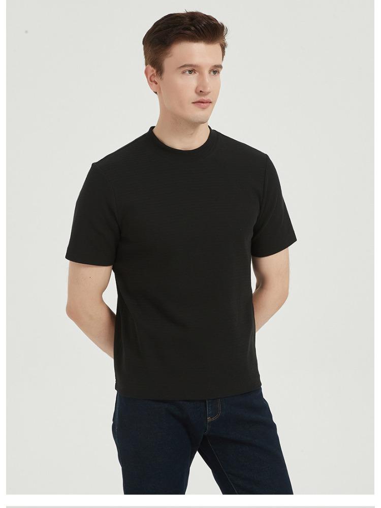 300g Baumwolle Jugend T-Shirt Basisschicht Kurzarm für Damen Rundhalsausschnitt Knitterfrei Pullover Halber Stehkragen Herren Minimalistisch Atmungsaktive Oberteile