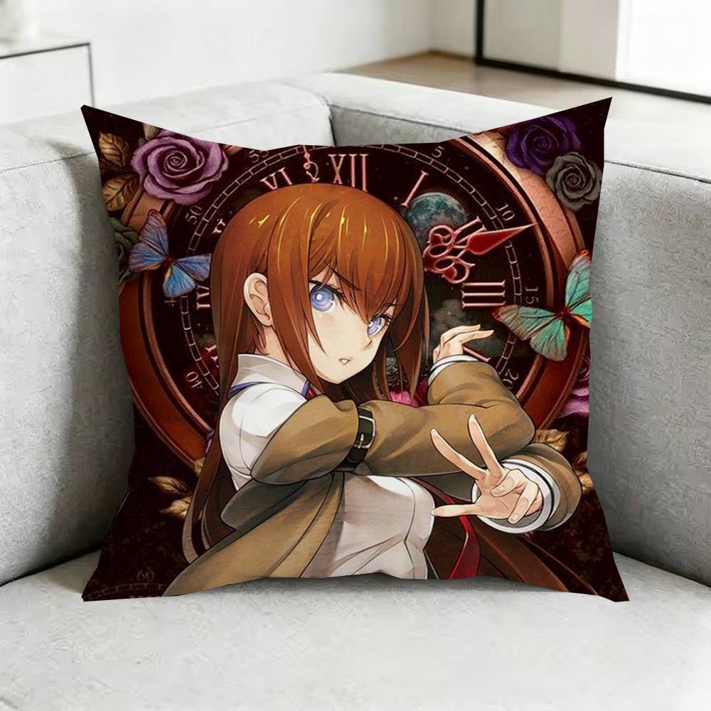 Steins GGate Anime Pillow Case Square DoubleSided Sofa Cushion Cover Bedroom Bedside Pillow Gift