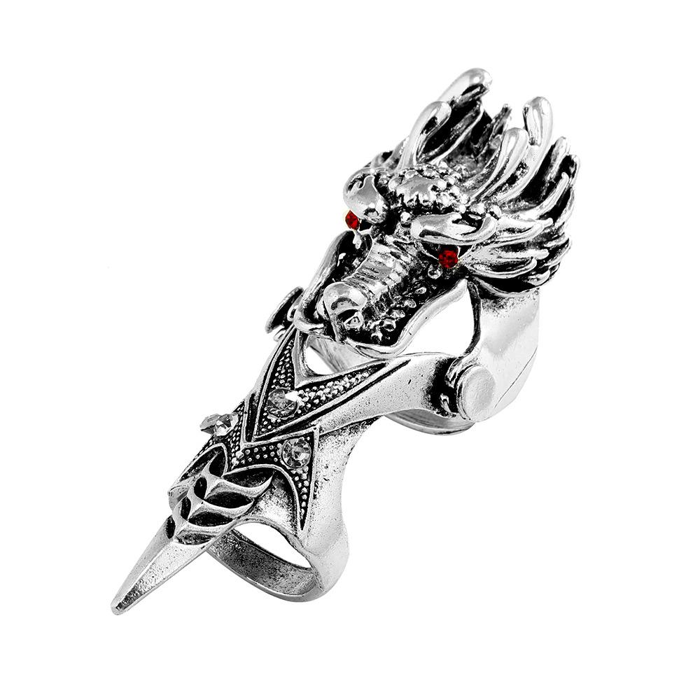 Alloy Retro Punk Style Long Ring Personalized Rock Skull Dragon Joint Ring