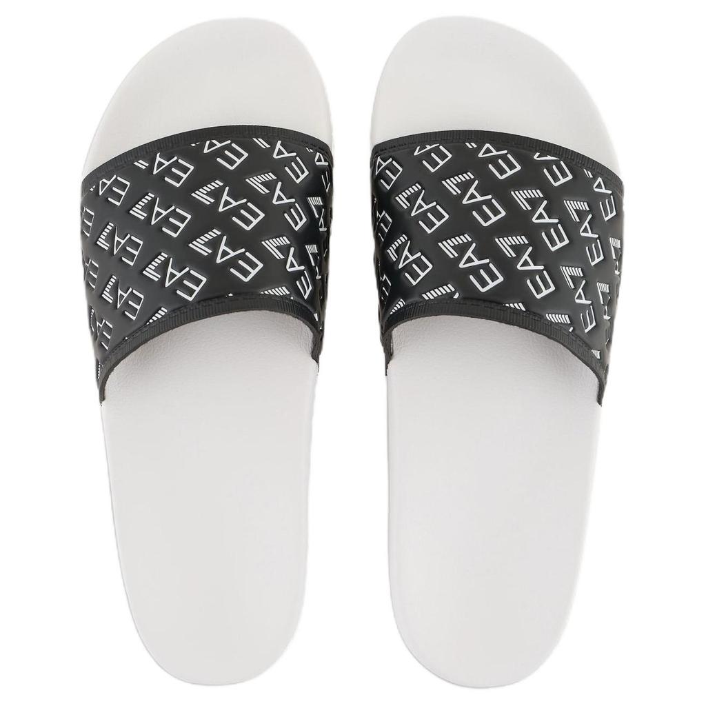 Emporio Armani EA7 Couple Letter Strap Beach Round Toe Flat Non-Slip Slide Sandals Unisex sandals Black 7X000109AF15125FC079