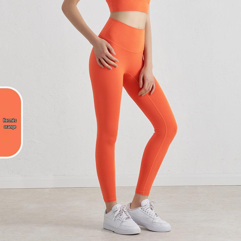 Pantaloni da Yoga da Donna a Vita Alta, Effetto Solleva Glutei Color Pesca - Senza Cuciture Visibili, Sensazione Nuda