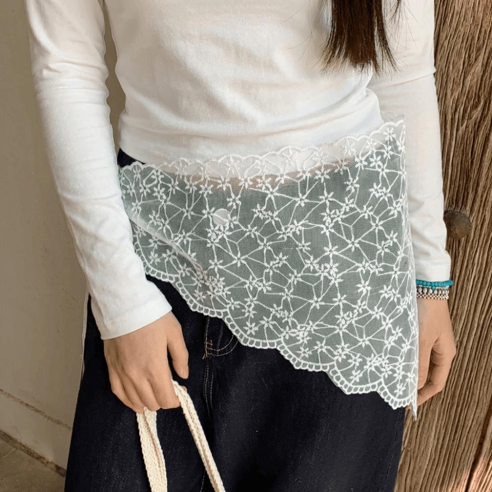 Layered Design Korean Lace Apron White Belted Overlap Scarf Niche Lace Triangle Belt  Photography