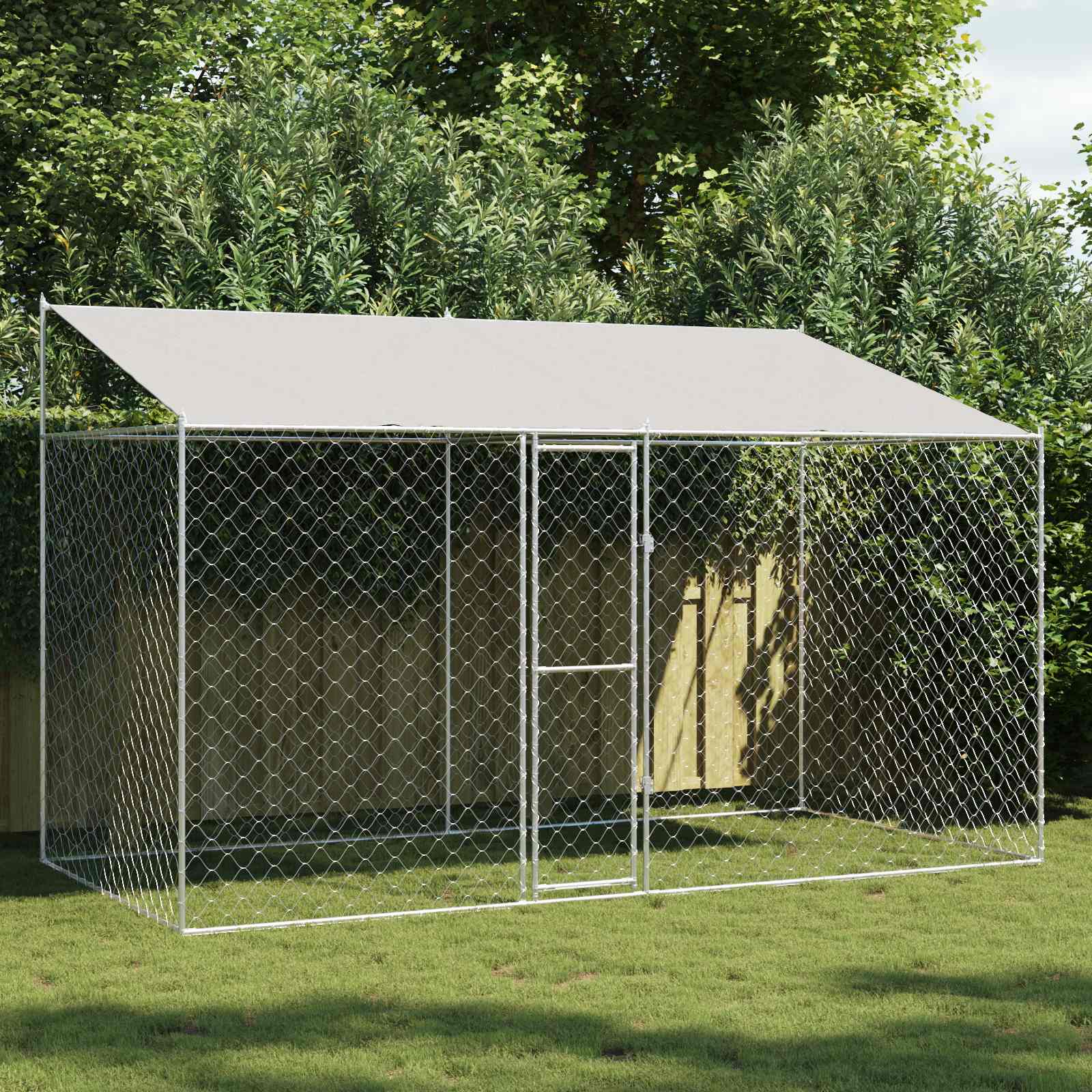 Hundezwinger mit Dach Silber 400 x 200 x 256 cm Stahl und PE