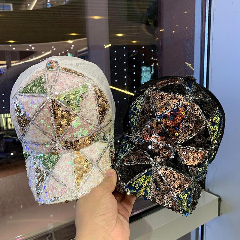 Letnia siateczkowa czapka z cekinami damska oddychająca z filtrem przeciwsłonecznym daszek podróżna modna uniwersalna koreańska wersja czapka baseballowa czapka
