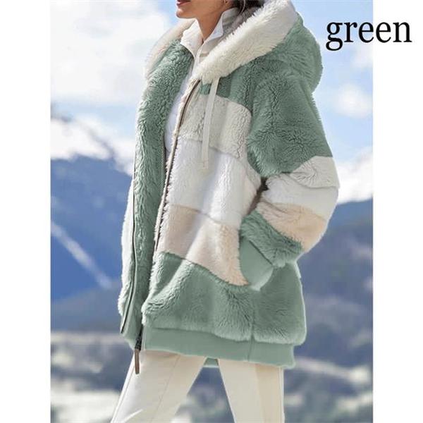 Women's Plush Jacket Winter Warm Coat  Fashion Loose Plush Multicolor Hooded Jacket