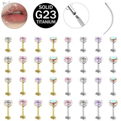 ZS 2Pcs/lot 16G/18G Crystal Lip Labret Piercing G23 Titanium Lip Studs Cartilage Earring Guiding Needle Daith Helix Piecings
