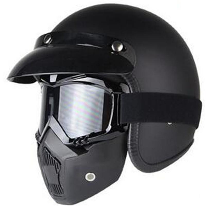 Motorcycle Vintage Half Face Helmet Retro German Chopper Cruiser Matte Black Cascos Para Dot Approvel