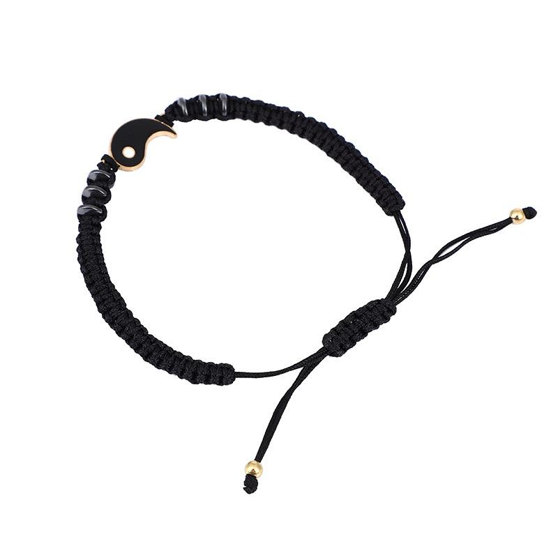 Brățări de cuplu Tai Chi Yin Yang Pandantiv din aliaj Brățară cu lanț din împletitură reglabilă Brățări pentru iubitori