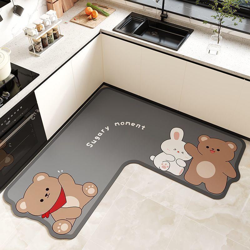 Cartoon Animal Kitchen Mat With Water Absorption Nonslip Silicone Diatom Mud For Home And Cooking Use