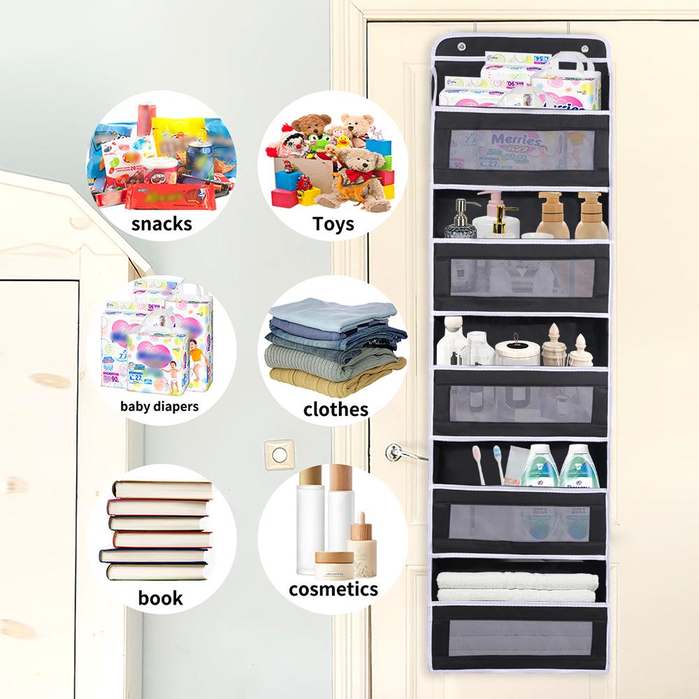 5-Shelf Hanging Storage Organizer Bag Organizer Door Storage Device with 5 Side Bags Mesh Window Storage for Bedroom Pantry