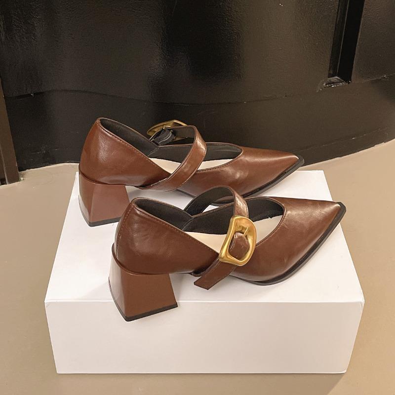High Heeled Mary Jane 2025 NEW Pointed Toe Women Single Shoes PU Leather Comfort Spring Summer Dress Sexy Women's Shoes