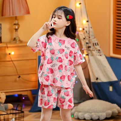 Conjunto de Pijama de Algodão Novo de Verão 2024 para Meninas - Manga Curta, Fino, Design de Princesa para Bebê e Crianças