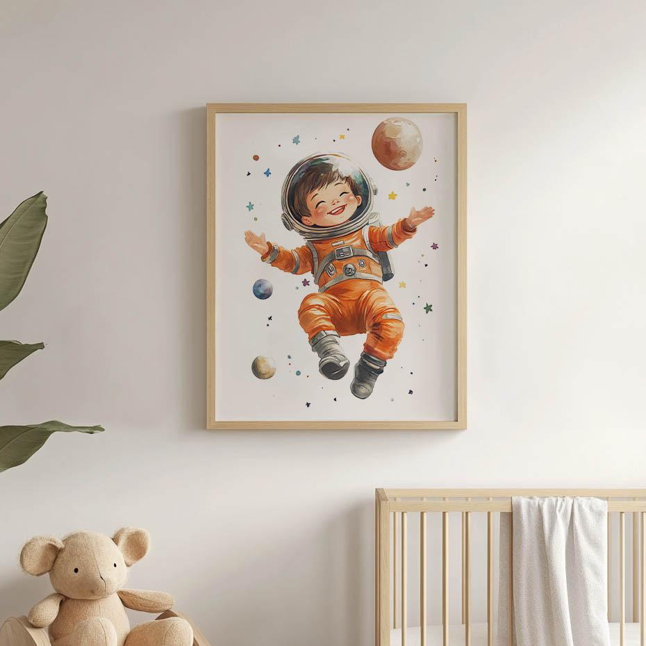 Plakat Mały Kosmonauta Plakat Mały Kosmonauta, 70X100 Cm, Rama Drewniana Ciemny Brąz, Papier Matowy 230 Gsm