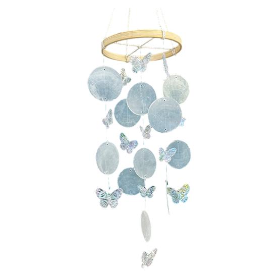 Wind Chime for Outside Ocean Theme Hanging Butterfly Windchime with Round Shells for Patio Garden Decor Gifts for Women Mom Wife