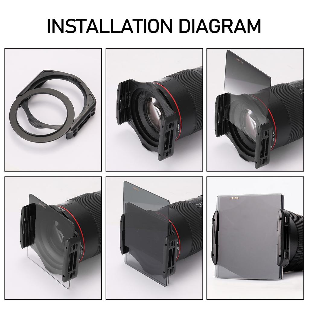 Square Neutral Density Filter Kit ND2+4+8+16 Filter Set with Ring Adapter and Filter Holder Camera Photography