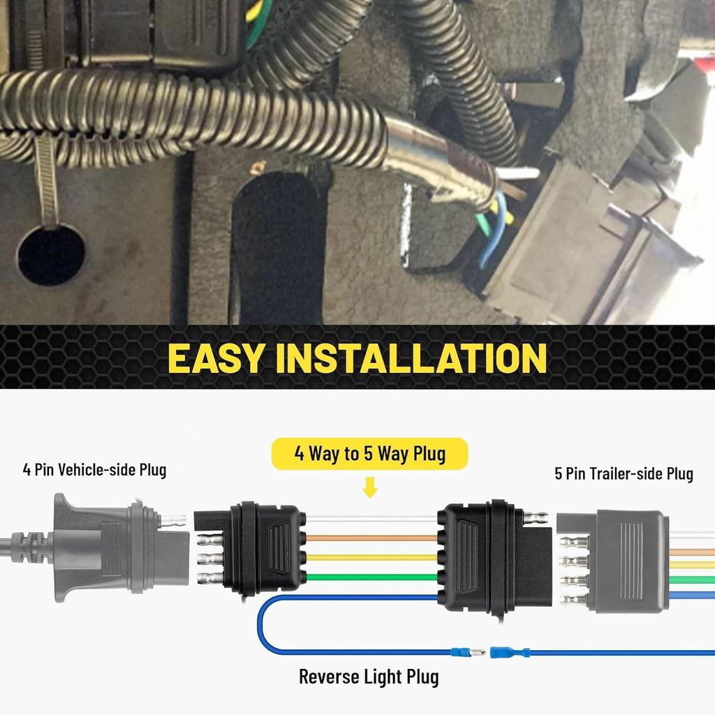 Oyviny 4-Way to 5-Way Flat Trailer Wiring Adapter for Boat Trailer W/Surge Brakes, Pure Copper 4 Pin to 5 Pin Flat Wire Harness Adapter W/Dust Cover