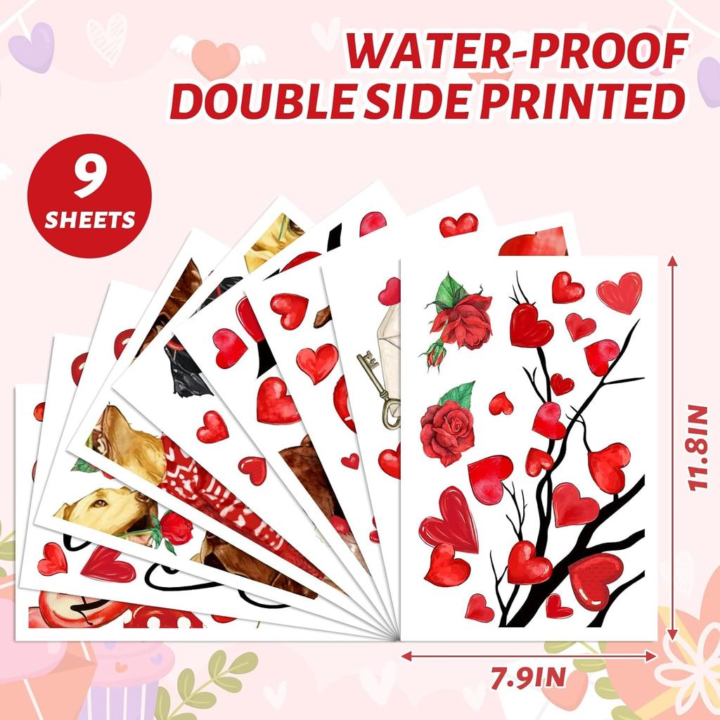 Valentine's Day Window Clings Window Stickers Love Heart Dog Double-Sided Glass Decals for Wedding Anniversary Home Office Classroom Party Wall