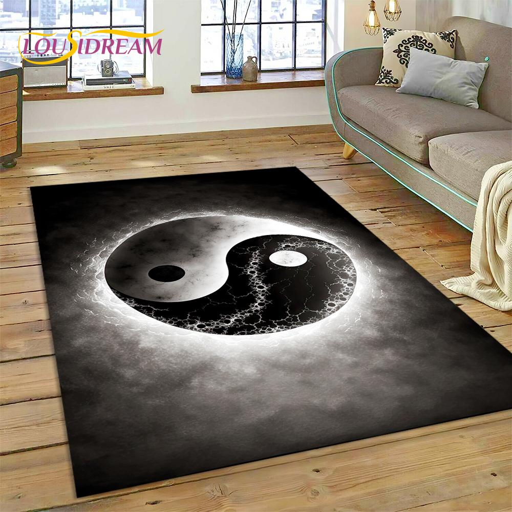 HD Nature Yin Yang 3D Chinese Tai Chi Bagua Rug Carpet for Living Room Bedroom Decor,Non-slip Decoration for Sofa Doormat Gift