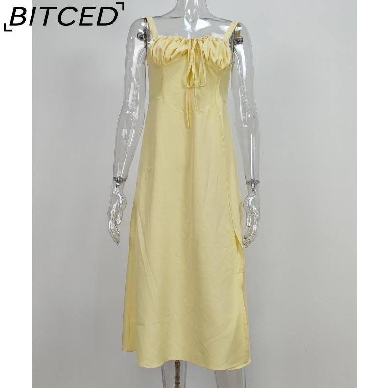 BITCED Women's Dress: Elegant Floral Print Split-Hem Fashionable Resort Strapless Dress