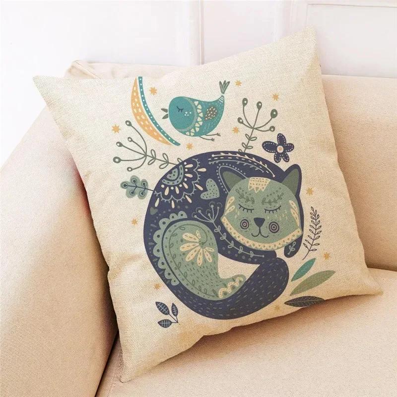 New Art Mural Kitten Print Series Pillowcase for Sofa Animal Design Retro Pillowcase Home Decor Cushion Cover ,