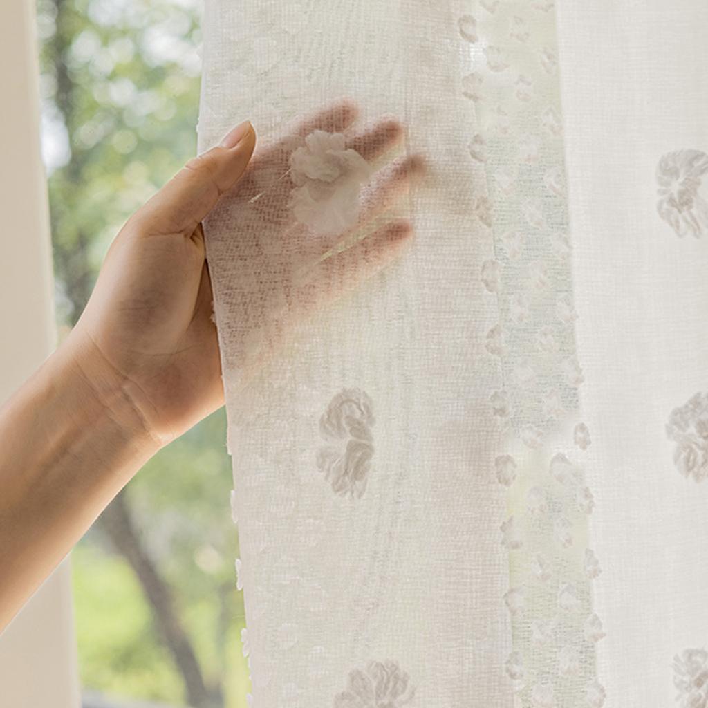 1pc French White with Fluffy Yarn High Light Curtains, Gauze Curtains for Living Room, Bedroom, Home Decorate Window Screens