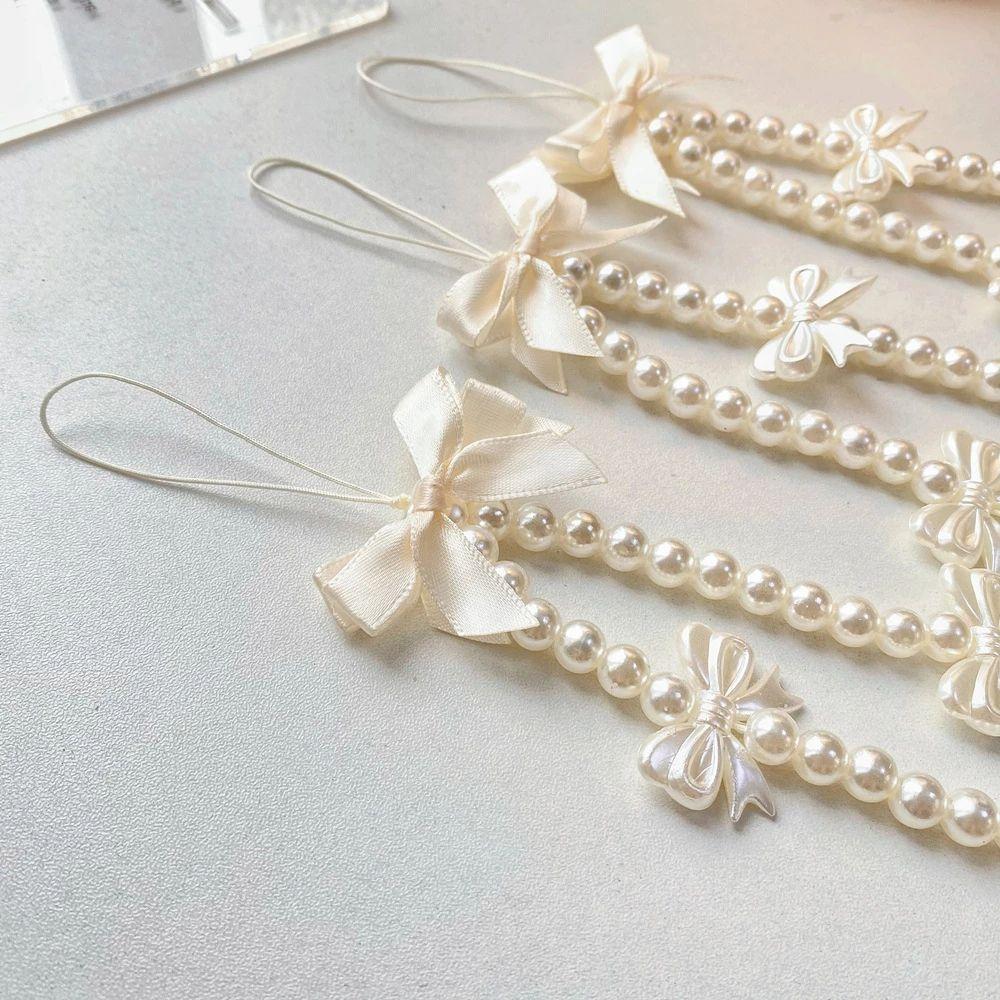 Phone Chain Hanging Rope Pearl Bow Hand Strap Wrist Hand Lanyard Phone Charm Mobile Phone Straps