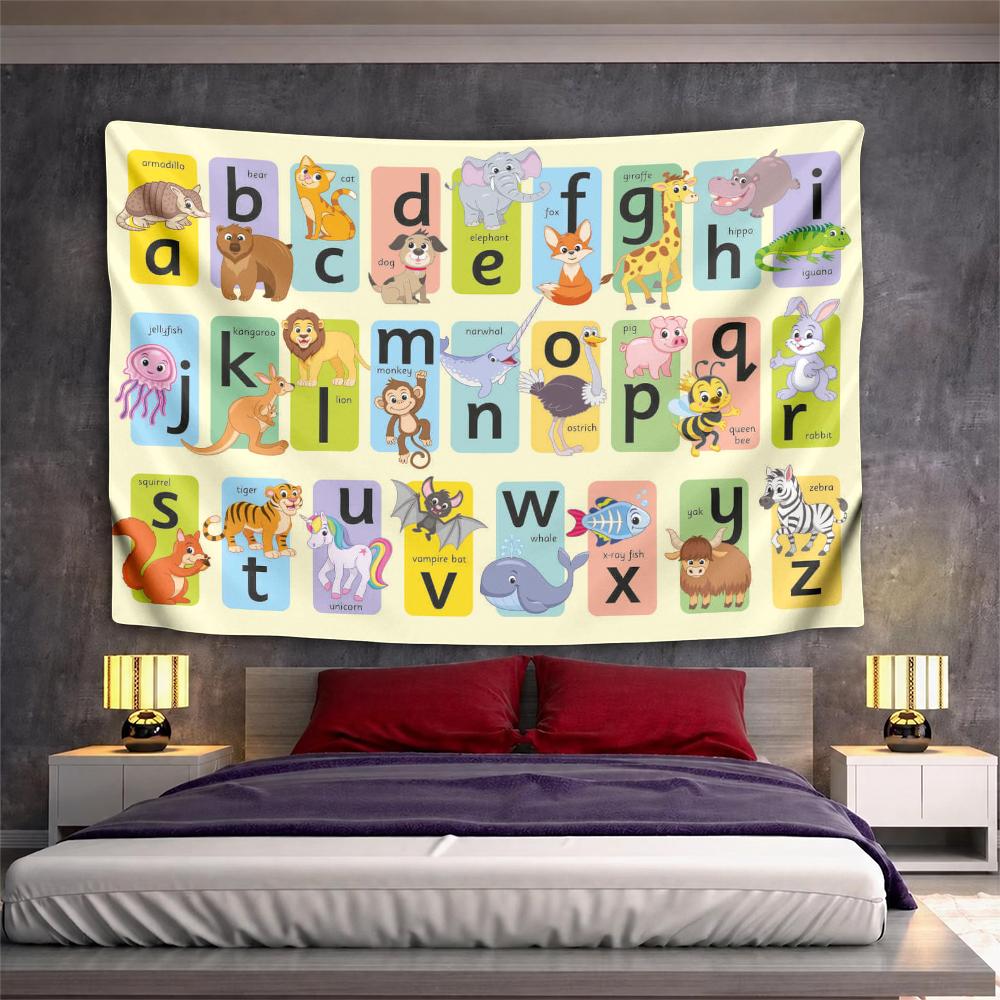 Alphabet animals illustrations colorful educational tapestry Patterned tapestry for bedroom and living room home decor sofas