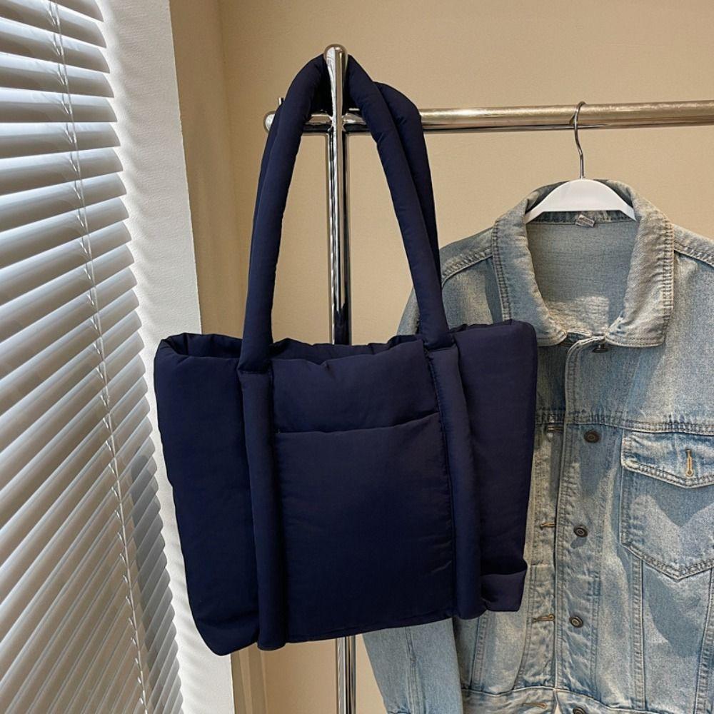 Korean Style Cotton-padded Tote Bag Solid Color Puffy Crossbody Bag Casual Nylon Handbag  Girls