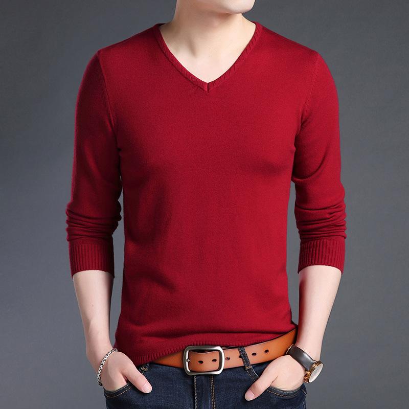 Sweater Men's Bottoming Shirt Thin Solid Color V-neck Knitted Long-sleeved Top Youth Casual Knitted Sweater Autumn